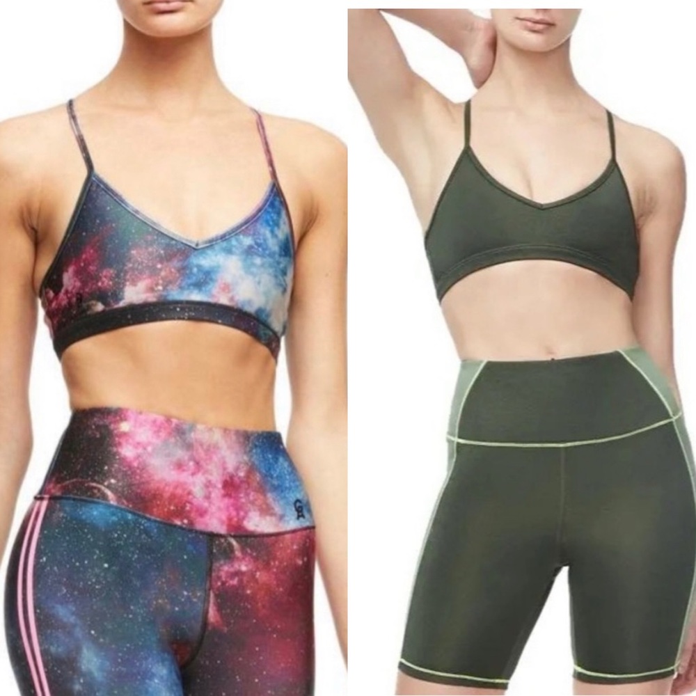 Good American Barely There Sports Bra Bundle Galaxy Print + Forest Green Size 3
